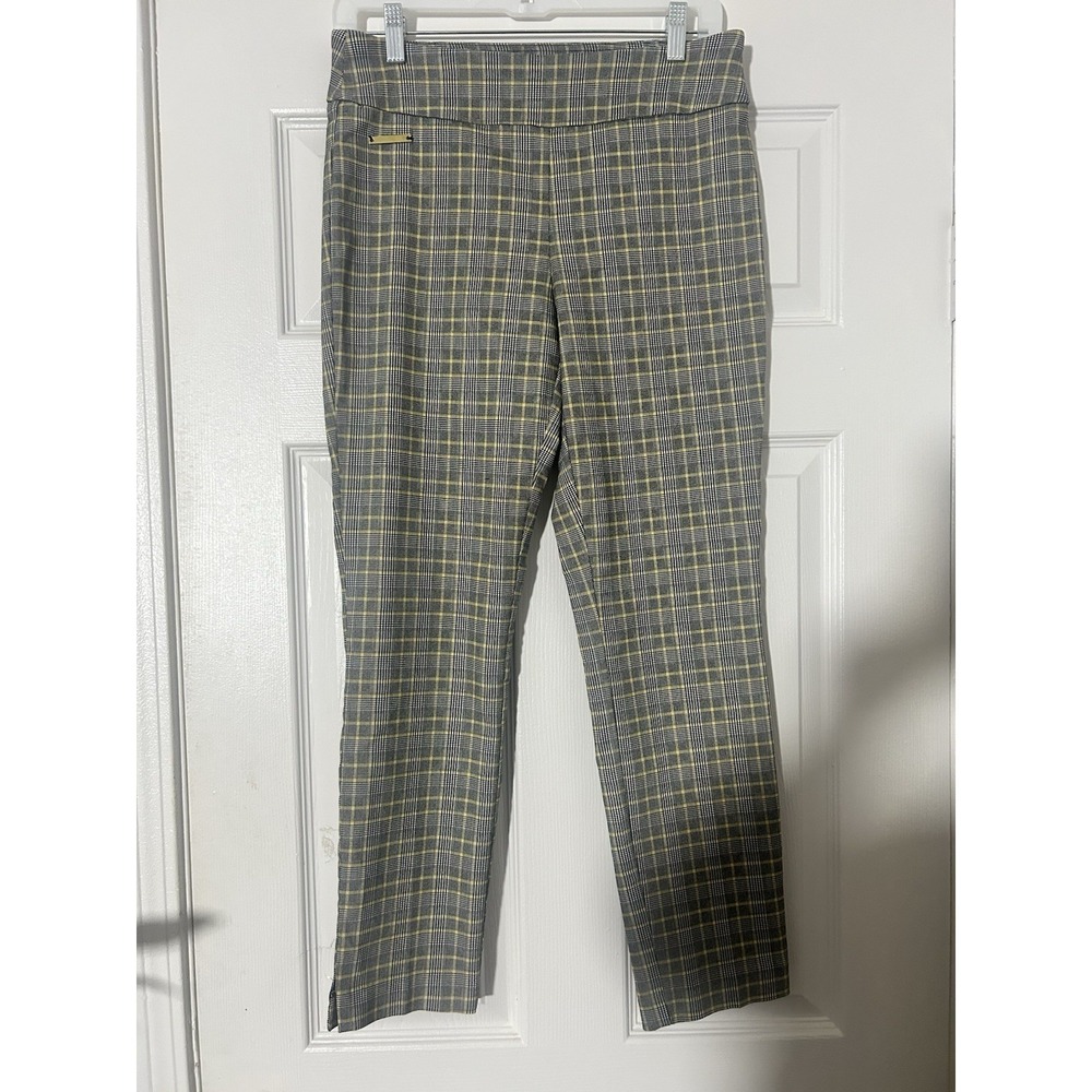 Counterparts Plaid Cigarette Pants Size 6 Gray Yellow Windowpane Ankle Workwear - Picture 2 of 8